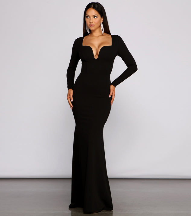 Mallory Long Sleeve V Neck Formal Dress ...